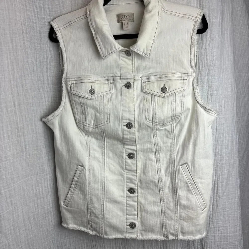 Logo-by-lori-goldstein White Distressed Denim Vest Women's 14